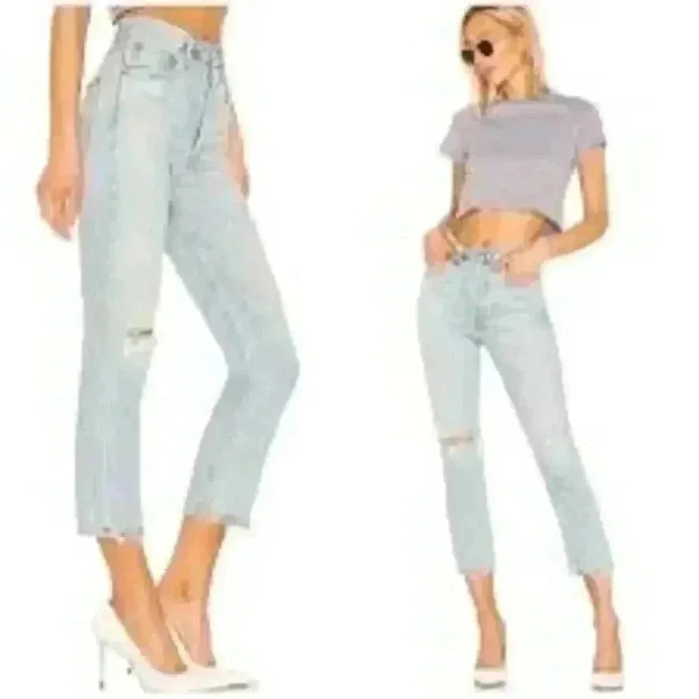 AGOLDE Womens Riley High Rise Straight Crop Jeans Size 29 Light Wash